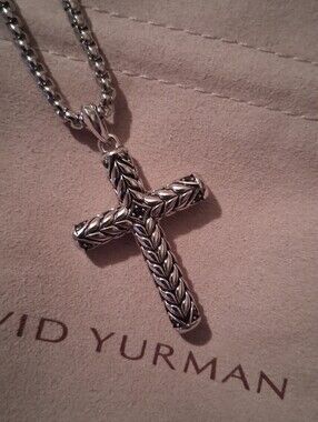 SALE!!! David Yurman Chevron Cross Black Pave Diamond Pendant W/ Box Chain